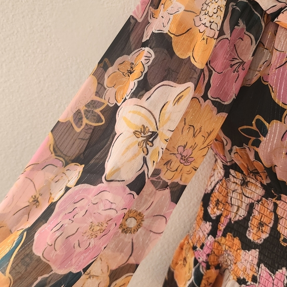 Pink Lilly Fall Floral Off-Shoulder Romper Dress Size Small Black Pink & Orange - Picture 4 of 6